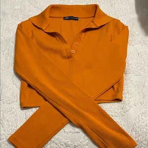 Zara Women's Vibrant Orange Button Down Shirt